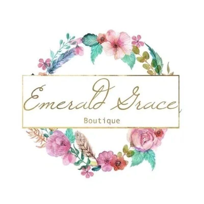 A circle of flowers with the words " emerald grace ".