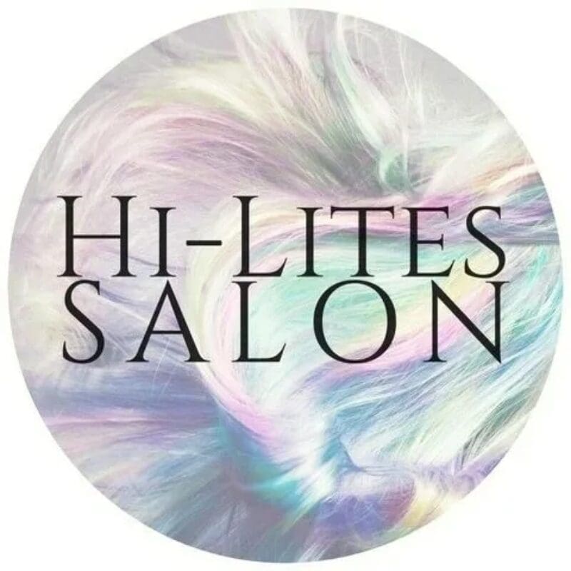 A circle with the words hi-lites salon written in it.