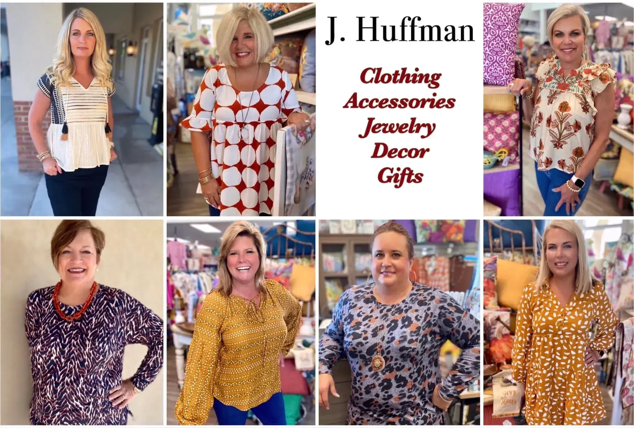 A collage of women wearing different outfits.