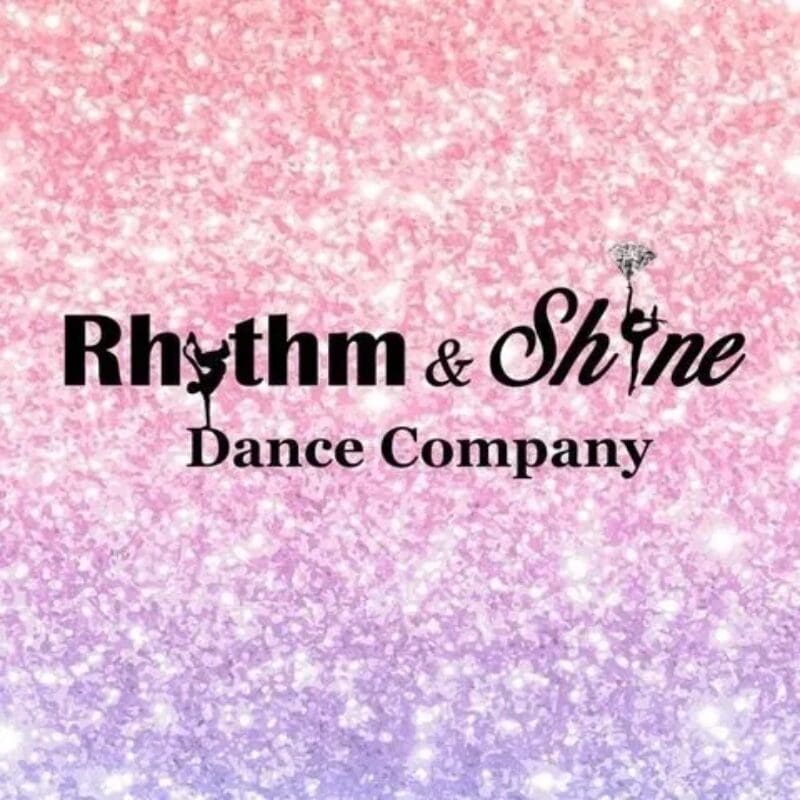A pink and purple background with the words " rhythm & shine dance company ".