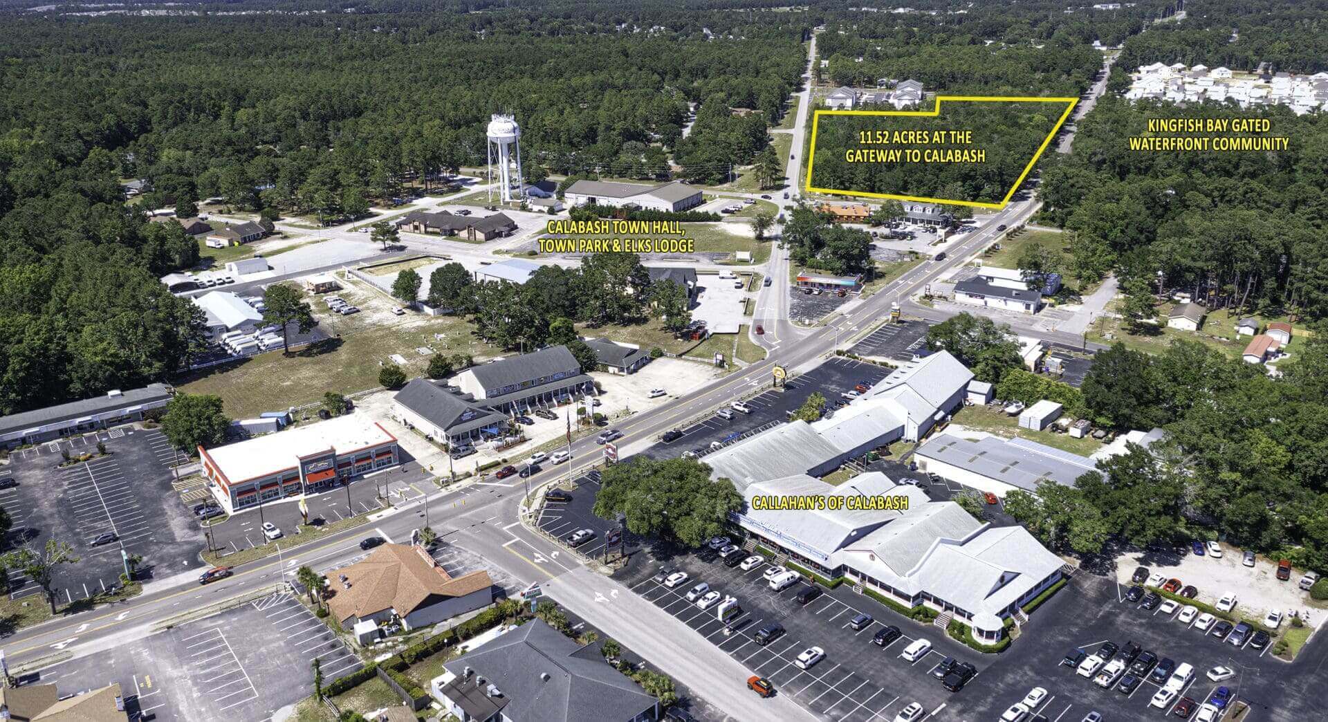 Aerial view of suburban commercial area.