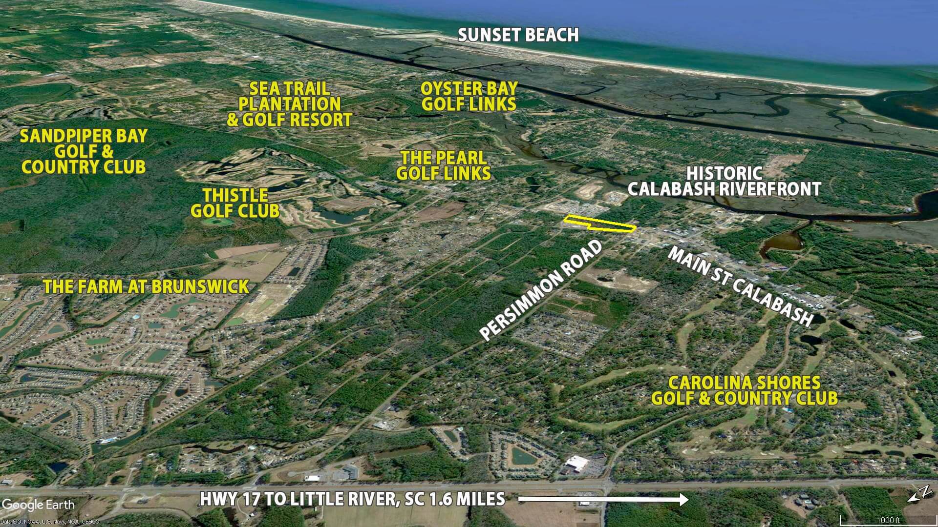 Aerial view of Calabash area golf courses.